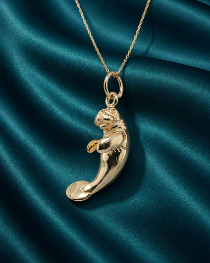 14K Yellow Gold Solid Manatee Charm Pendant - High Polish