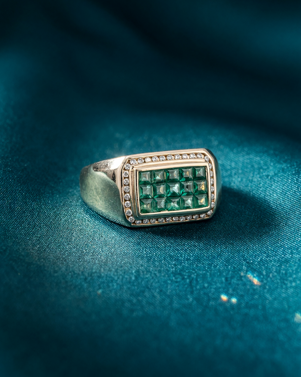 14K Yellow Gold Gents Emerald & Diamond Ring