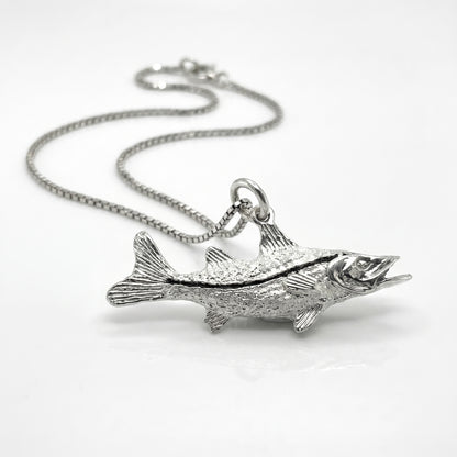 Sterling Silver 3D Snook Fish Pendant Charm 1.5"