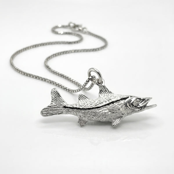 Sterling Silver 3D Snook Fish Pendant Charm 1.5"