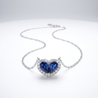 14K White Gold Sapphire & Diamond Heart Pendant with Chain