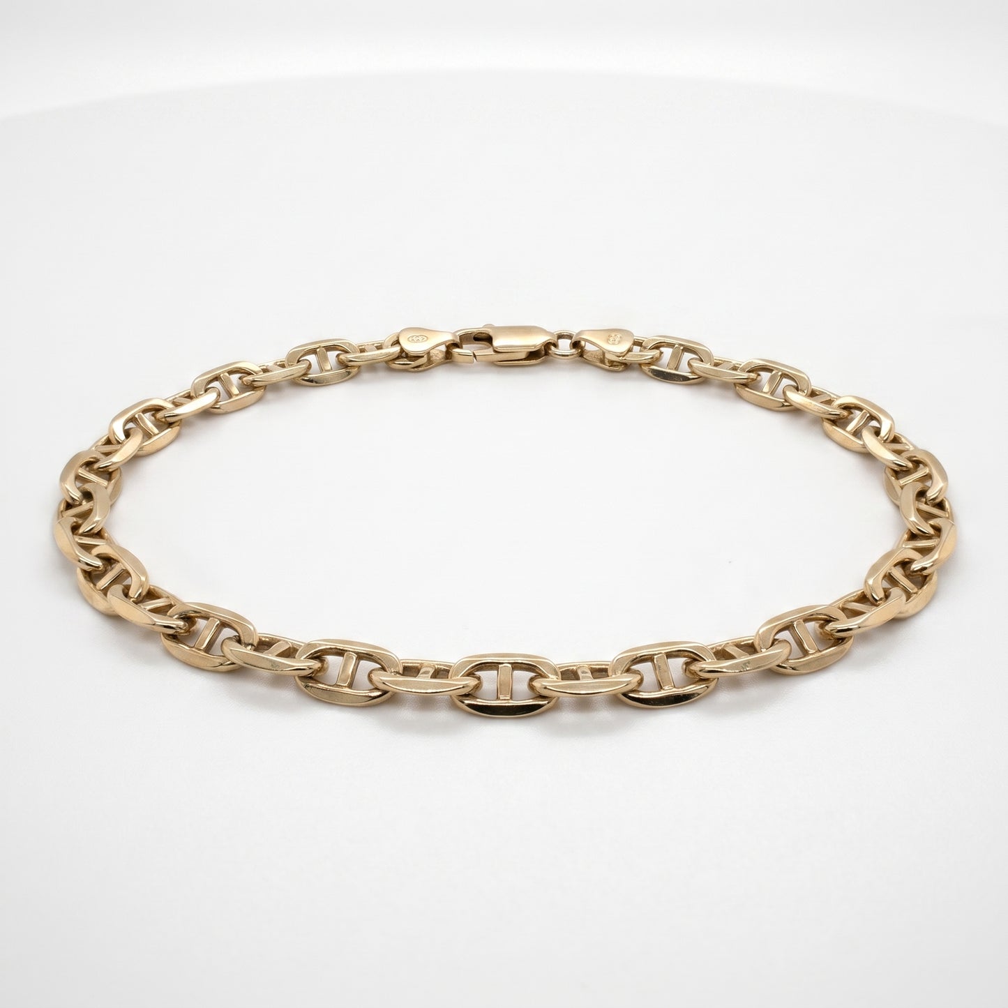 14K Yellow Gold Anchor Link Bracelet - 8.5" Solid 4mm