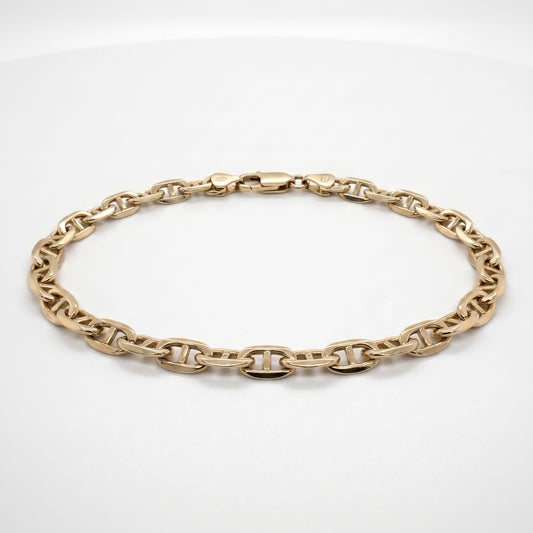 14K Yellow Gold Anchor Link Bracelet - 8.5" Solid 4mm
