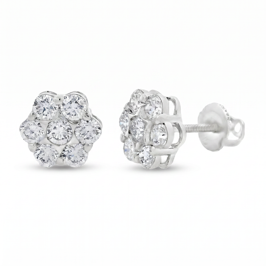 Sterling Silver Lab Grown Diamond Cluster Stud Earrings 1.51ctw