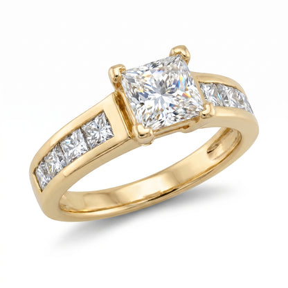 14K Yellow Gold 1.92ct Princess Cut Diamond Engagement Ring GIA