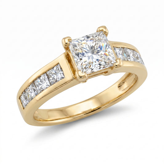 14K Yellow Gold 1.92ct Princess Cut Diamond Engagement Ring GIA