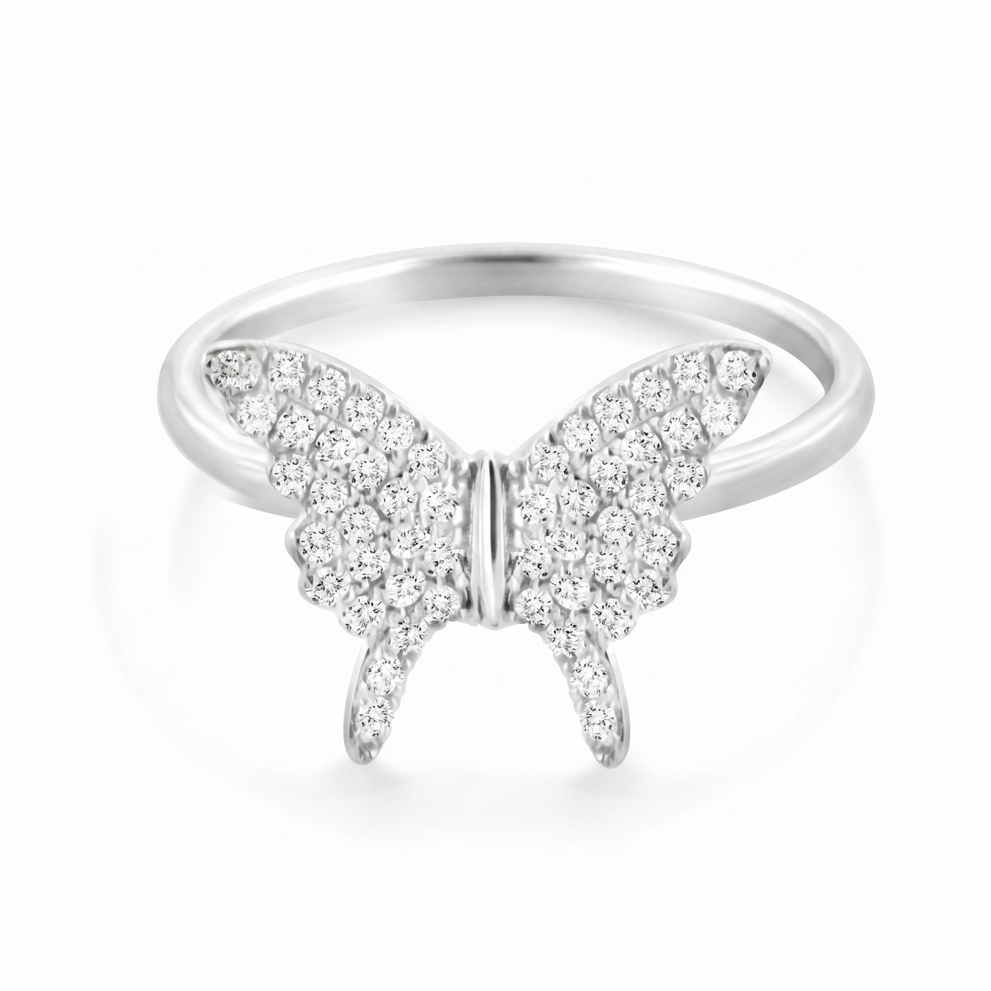 14K White Gold Diamond Butterfly Ring - 0.34ctw, Size 6.5