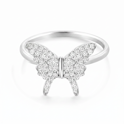 14K White Gold Diamond Butterfly Ring - 0.34ctw, Size 6.5
