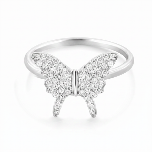 14K White Gold Diamond Butterfly Ring - 0.34ctw, Size 6.5