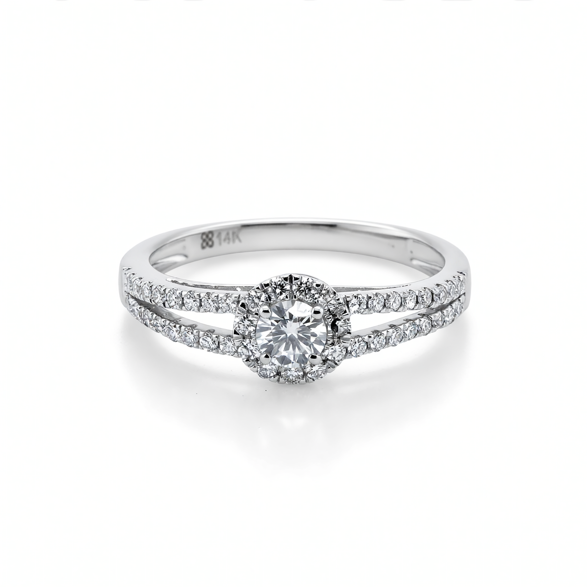 14K White Gold Lab Grown Diamond Halo Engagement Ring - 0.60ctw