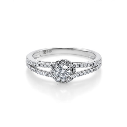 14K White Gold Lab Grown Diamond Halo Engagement Ring - 0.60ctw