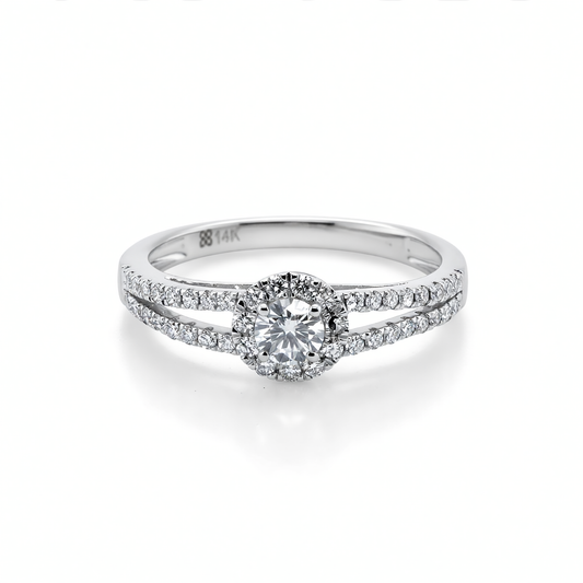 14K White Gold Lab Grown Diamond Halo Engagement Ring - 0.60ctw