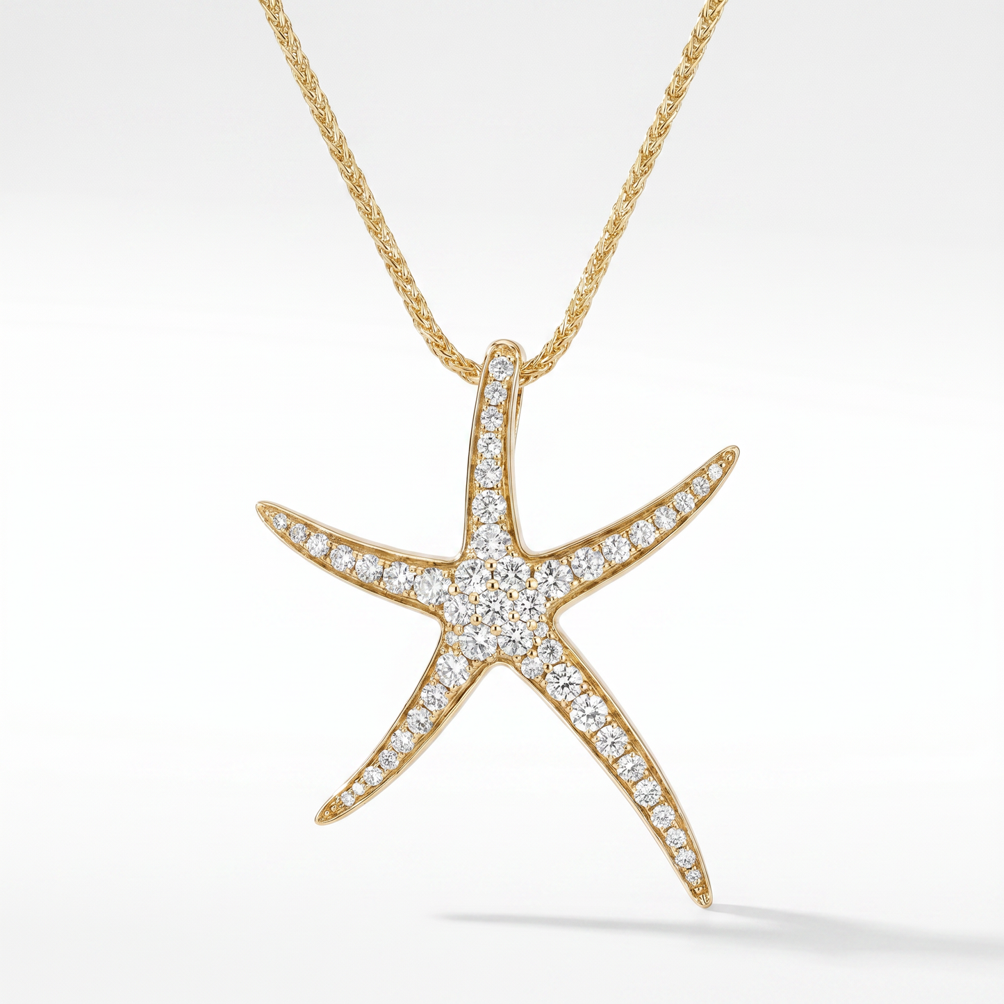 14K Gold Diamond Starfish Pendant - 1.5" Statement Piece