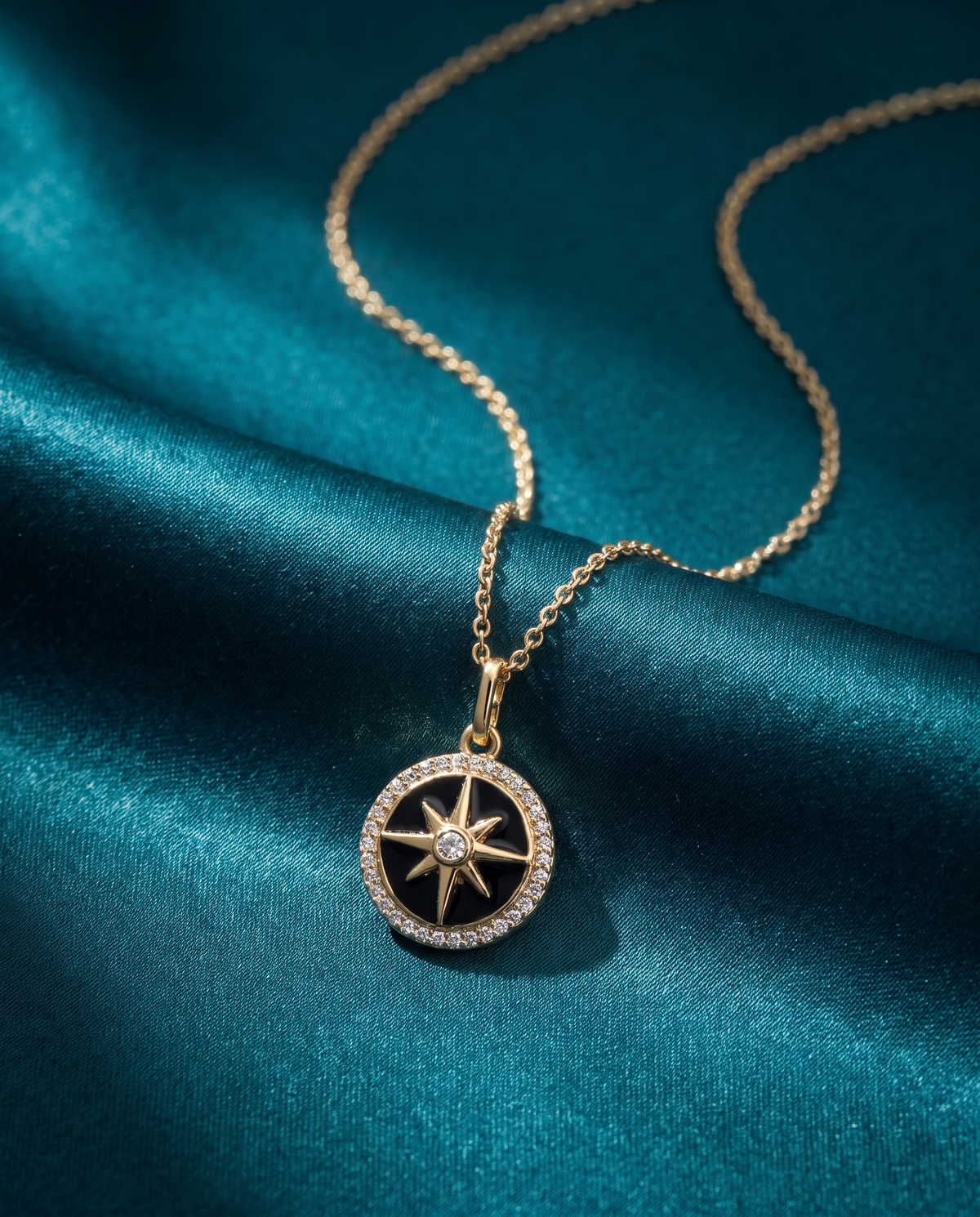 Sterling Silver Vermeil Compass Rose Pendant with Lab Diamonds