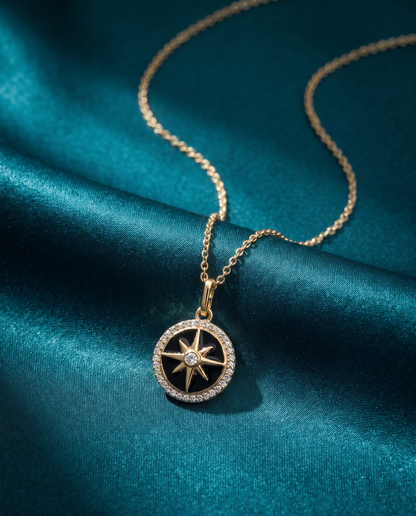 Sterling Silver Vermeil Compass Rose Pendant with Lab Diamonds