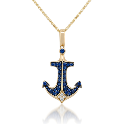14K Yellow Gold EFFY Sapphire Diamond Anchor Pendant