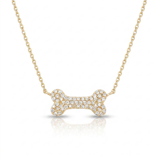 14K Yellow Gold Diamond Dog Bone Pendant with Engravable Back