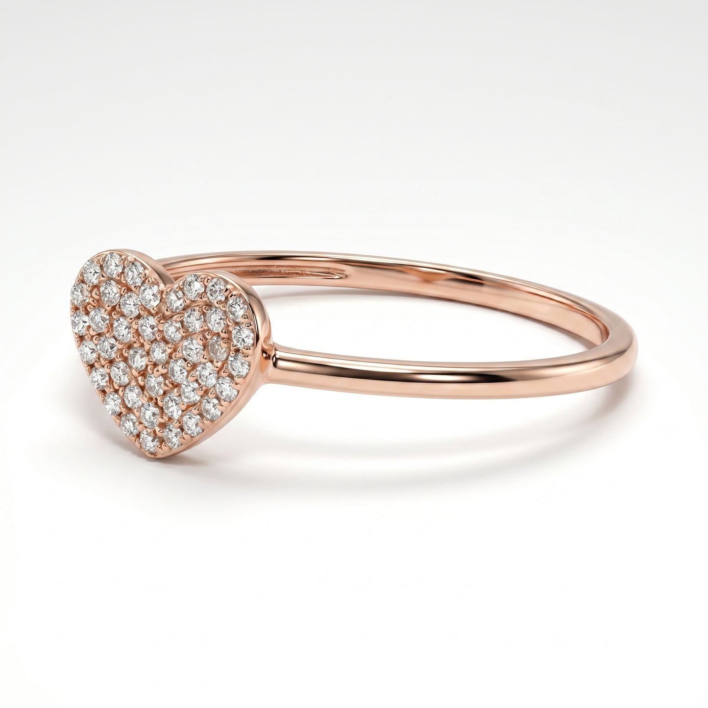 14K Rose Gold Petite Pave Diamond Heart Ring Size 6.5