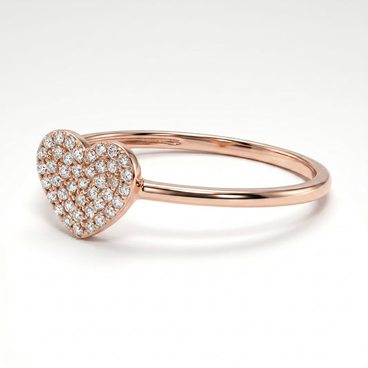 14K Rose Gold Petite Pave Diamond Heart Ring Size 6.5