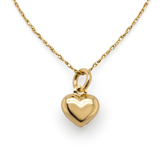 14K Yellow Gold Petite Puffed Heart Charm Pendant - 7mm