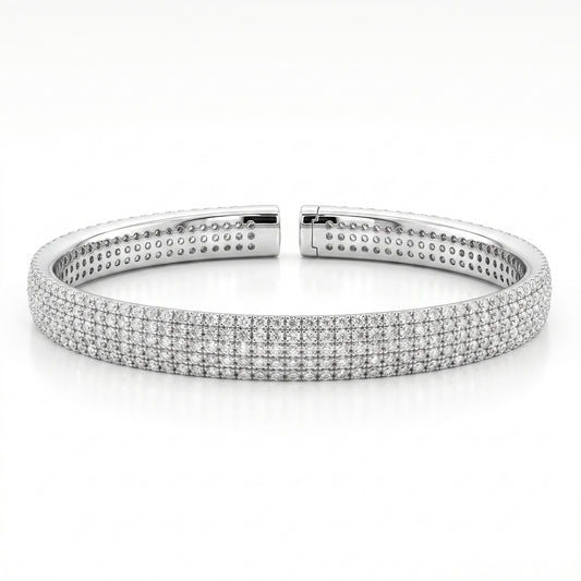 14K White Gold 5.78ctw Diamond Tennis Cuff Bracelet