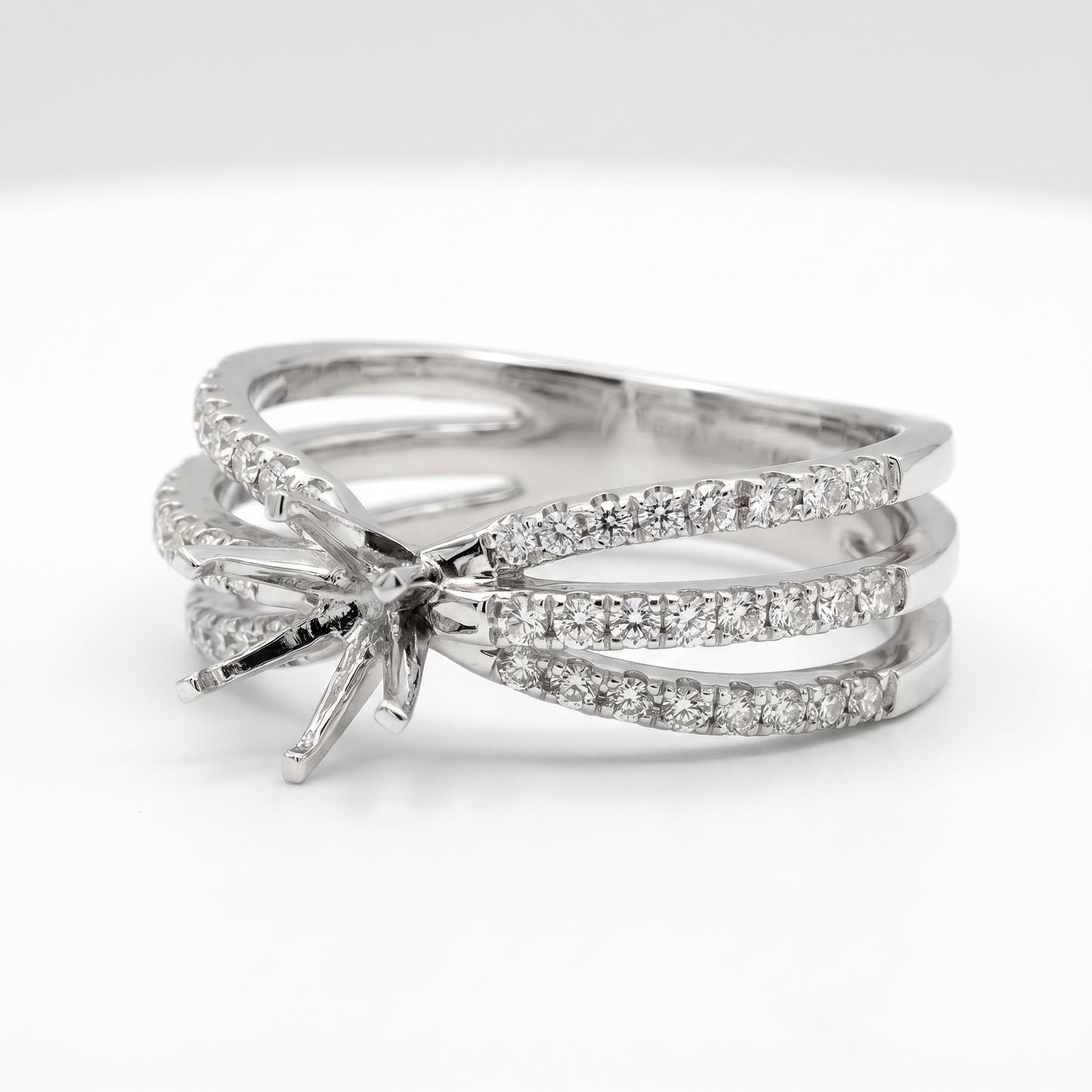 18K White Gold Diamond Semi-Mount Engagement Ring - Triple Row