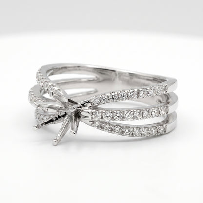 18K White Gold Diamond Semi-Mount Engagement Ring - Triple Row