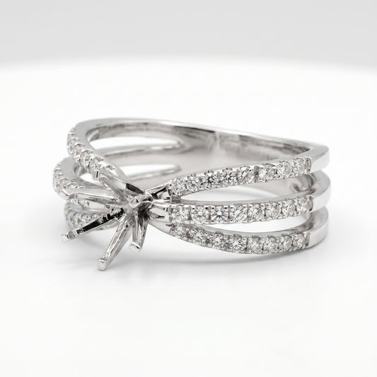 18K White Gold Diamond Semi-Mount Engagement Ring - Triple Row