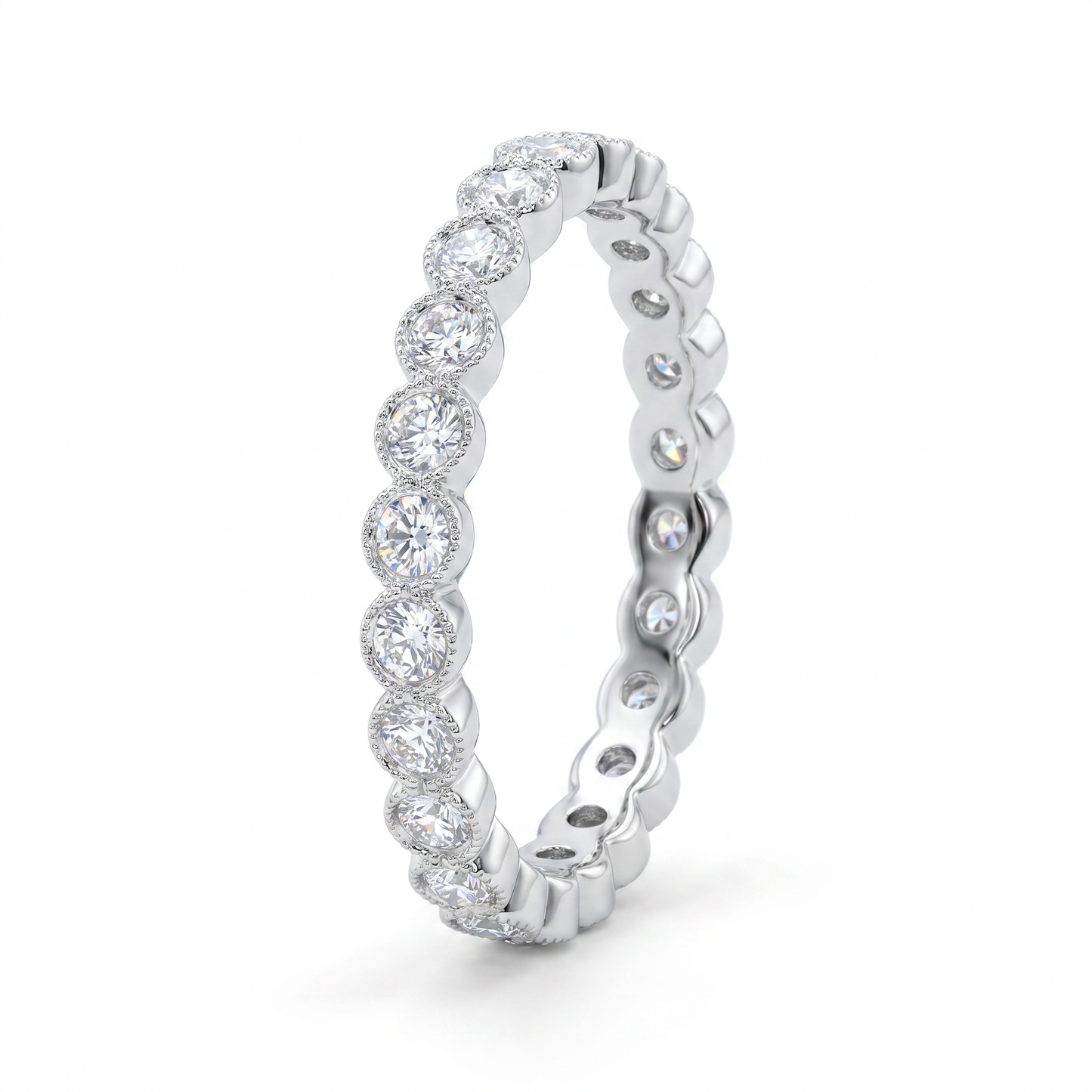 14K White Gold Diamond Stackable Eternity Band - Size 6.5