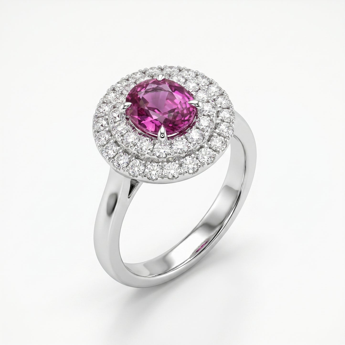 18K White Gold Pink Sapphire & Diamond Halo Ring