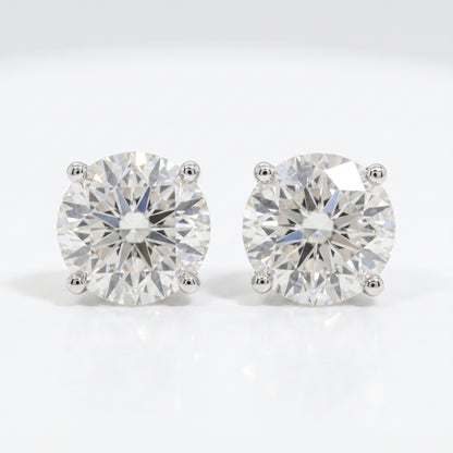 14K White Gold 3.19ct Diamond Stud Earrings - Round Brilliant Cut