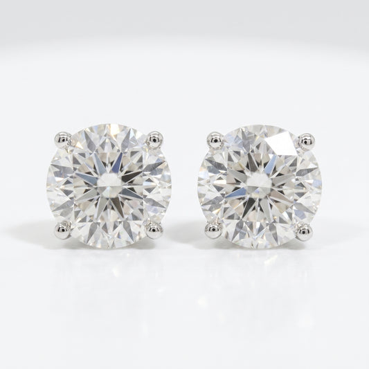 14K White Gold 3.19ct Diamond Stud Earrings - Round Brilliant Cut