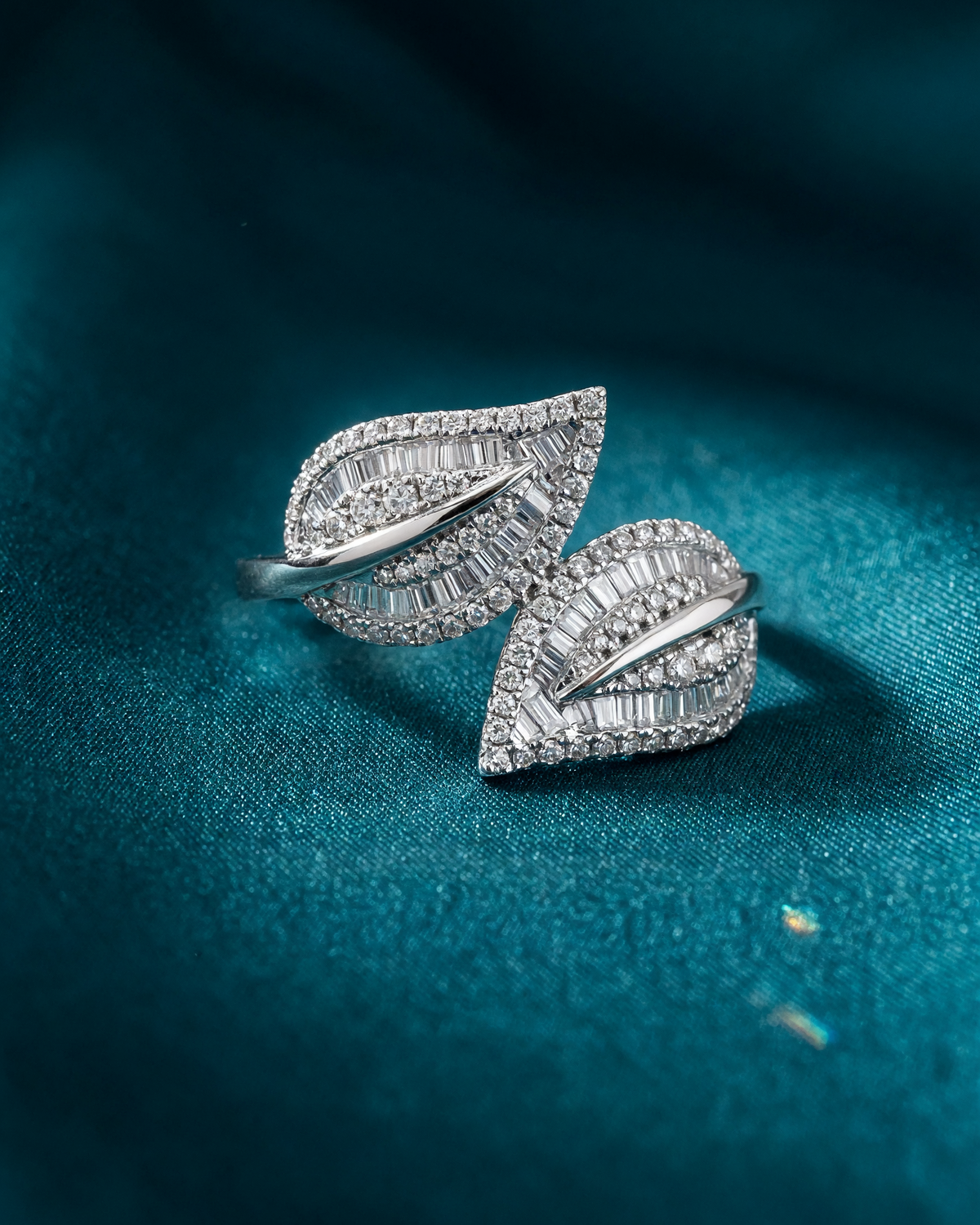 14K White Gold Diamond Bypass Leaf Ring - 0.80ctw