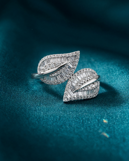 14K White Gold Diamond Bypass Leaf Ring - 0.80ctw