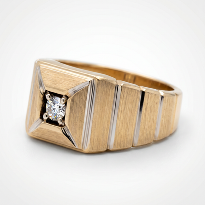 14K Two-Tone Men's Diamond Ring with Square Top - Size 10