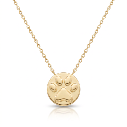 14K Yellow Gold Petite Paw Print Disc Pendant