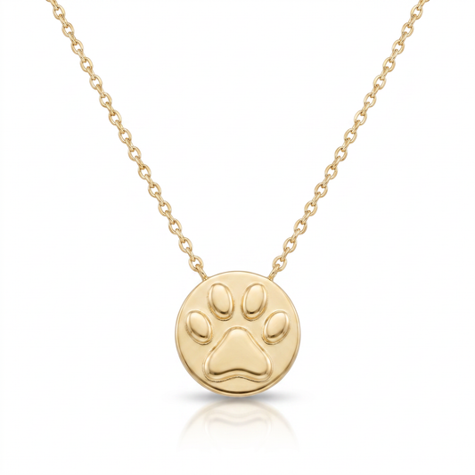 14K Yellow Gold Petite Paw Print Disc Pendant
