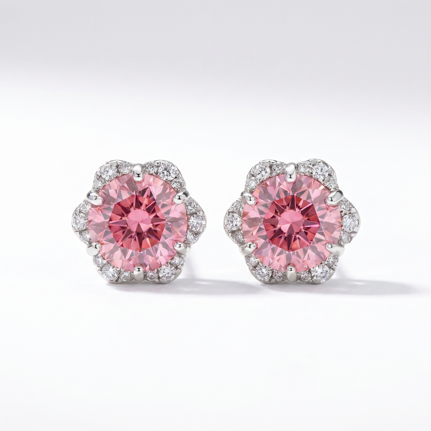 18K White Gold Pink Diamond Stud Earrings with Halo - 0.85ctw