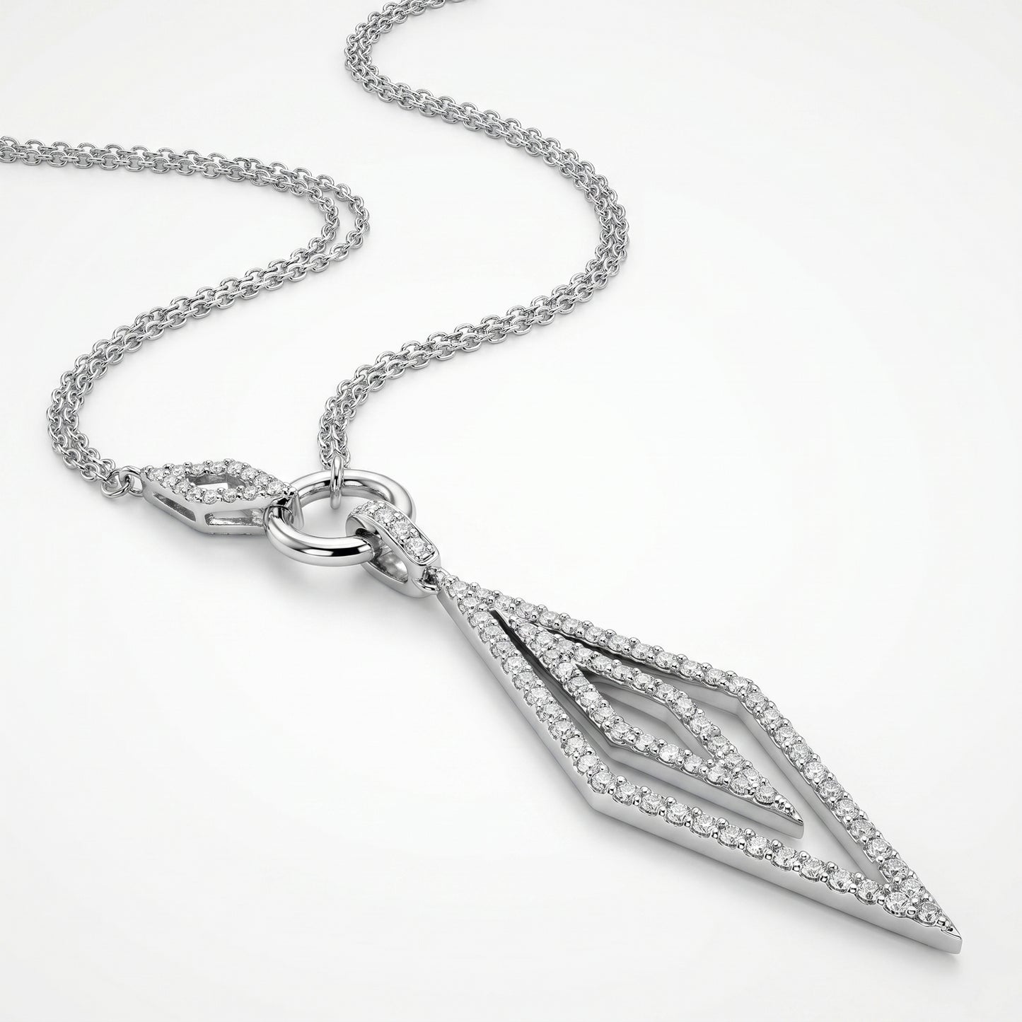 14K White Gold Art Deco Diamond Pendant - 1.0ctw Modern Luxury
