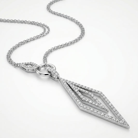 14K White Gold Art Deco Diamond Pendant - 1.0ctw Modern Luxury