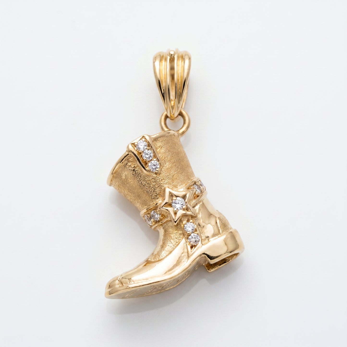 14K Yellow Gold Cowboy Boot Pendant with Cubic Zirconia