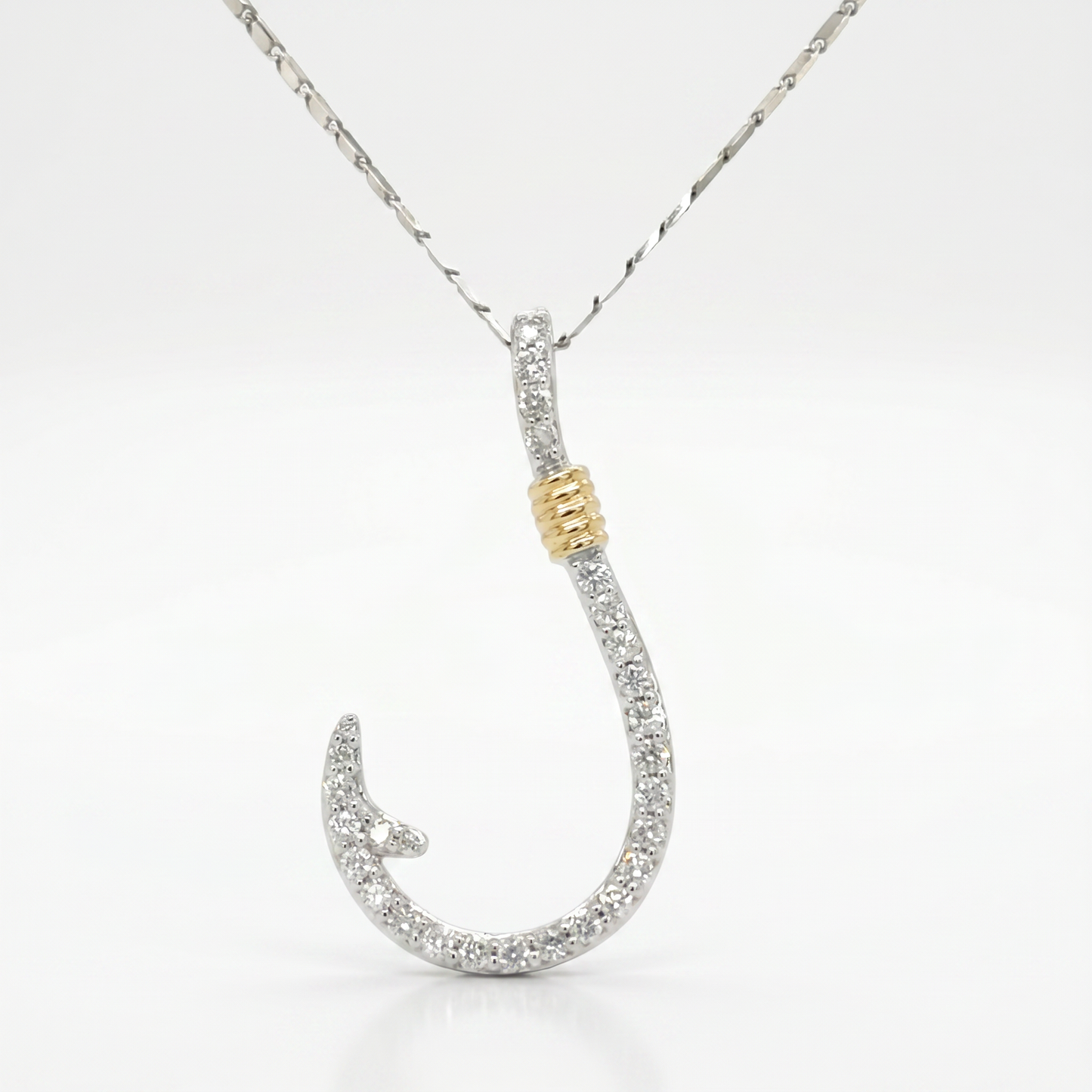 14K White & Yellow Gold Diamond Fish Hook Pendant 0.29ctw