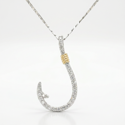 14K White & Yellow Gold Diamond Fish Hook Pendant 0.29ctw