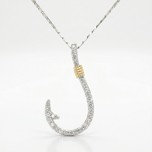 14K White & Yellow Gold Diamond Fish Hook Pendant 0.29ctw