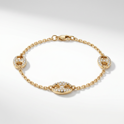 14K Yellow Gold Petite Puffed Gucci Diamond Bracelet 7"