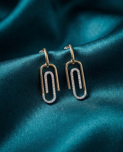 14K Yellow & White Gold Diamond Paperclip Huggie Earrings
