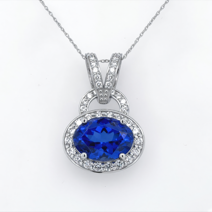 14K White Gold Custom Created Tanzanite & Diamond Pendant - 7.09ct