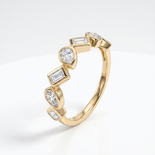 14K Yellow Gold Pivoting Shapes Diamond Band Ring - 0.39ctw