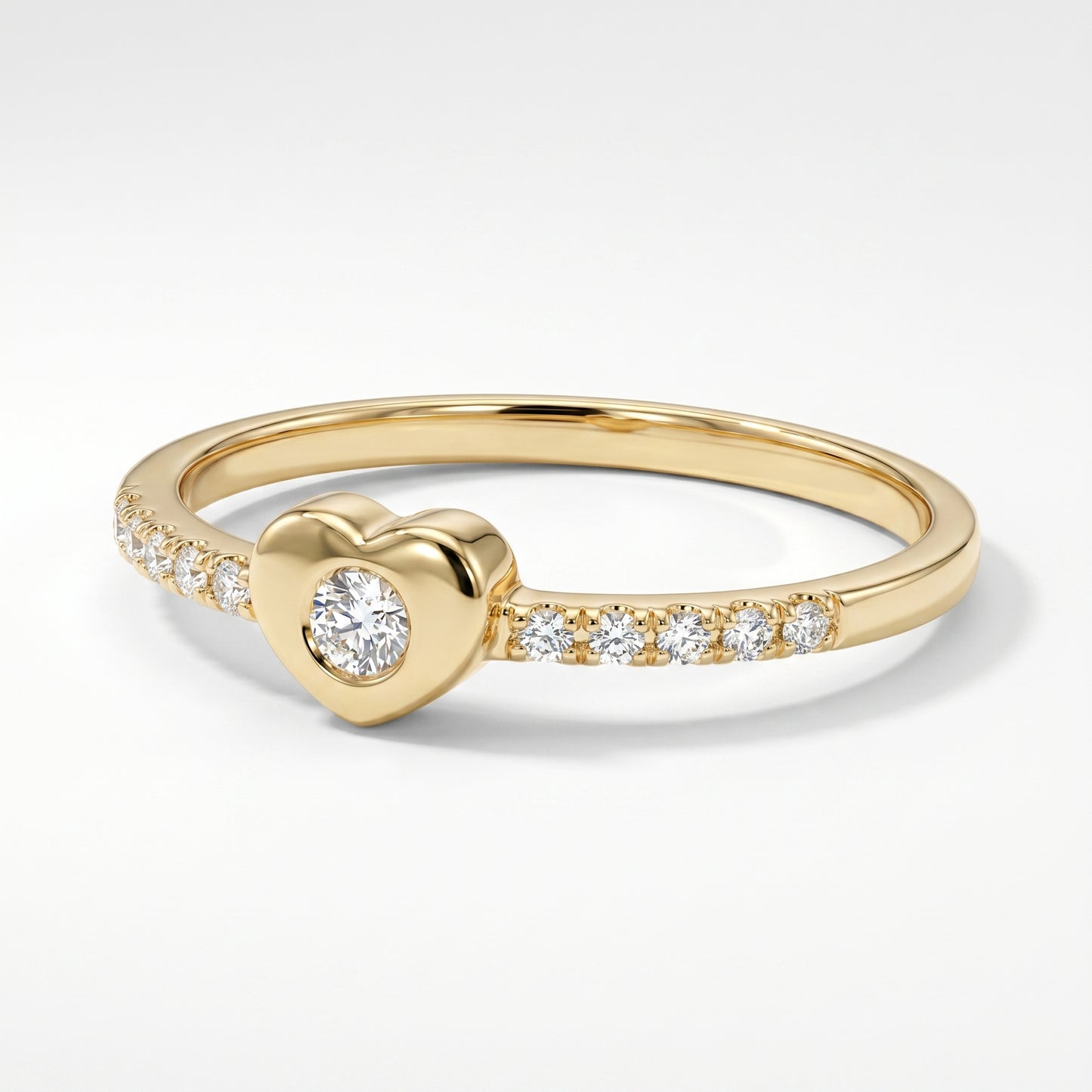 14K Yellow Gold Petite Heart Diamond Promise Ring for Women