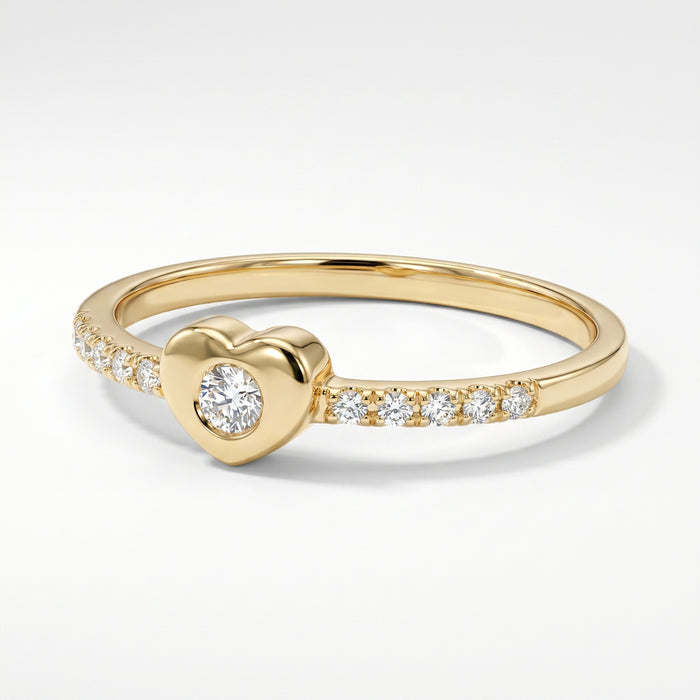 14K Yellow Gold Petite Heart Diamond Promise Ring for Women